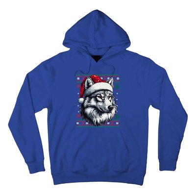 Funny Holiday Wolf Lover Wolf Santa Hat Ugly Christmas Hoodie