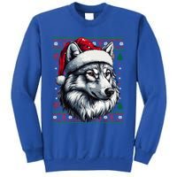 Funny Holiday Wolf Lover Wolf Santa Hat Ugly Christmas Sweatshirt