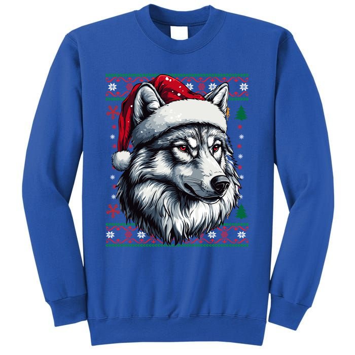 Funny Holiday Wolf Lover Wolf Santa Hat Ugly Christmas Sweatshirt