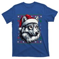 Funny Holiday Wolf Lover Wolf Santa Hat Ugly Christmas T-Shirt