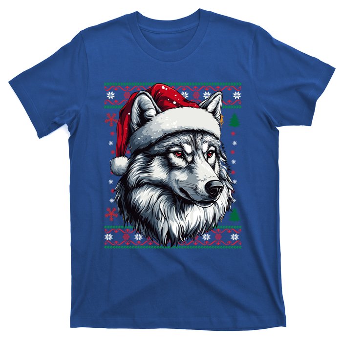 Funny Holiday Wolf Lover Wolf Santa Hat Ugly Christmas T-Shirt