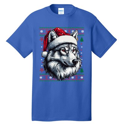 Funny Holiday Wolf Lover Wolf Santa Hat Ugly Christmas Tall T-Shirt