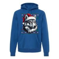 Funny Holiday Wolf Lover Wolf Santa Hat Ugly Christmas Premium Hoodie