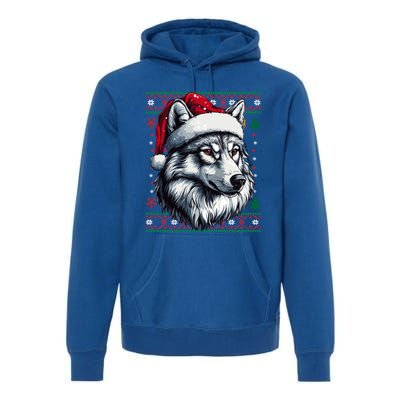 Funny Holiday Wolf Lover Wolf Santa Hat Ugly Christmas Premium Hoodie