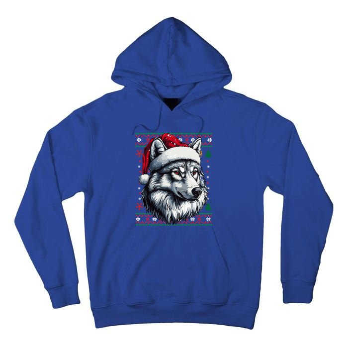 Funny Holiday Wolf Lover Wolf Santa Hat Ugly Christmas Tall Hoodie