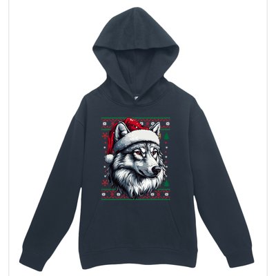 Funny Holiday Wolf Lover Wolf Santa Hat Ugly Christmas Urban Pullover Hoodie