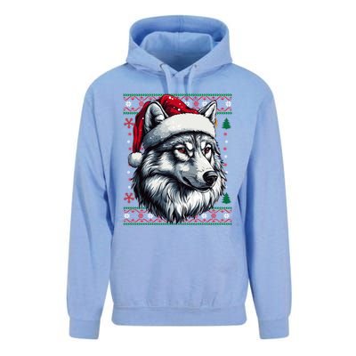 Funny Holiday Wolf Lover Wolf Santa Hat Ugly Christmas Unisex Surf Hoodie