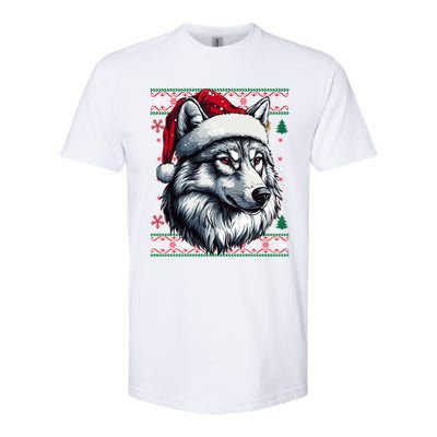 Funny Holiday Wolf Lover Wolf Santa Hat Ugly Christmas Softstyle CVC T-Shirt