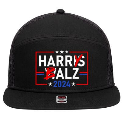 Funny Harris Walz 24 Harry Balz 2024 Meme Democratics Vote 7 Panel Mesh Trucker Snapback Hat