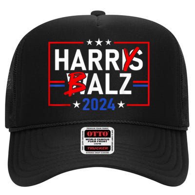 Funny Harris Walz 24 Harry Balz 2024 Meme Democratics Vote High Crown Mesh Back Trucker Hat