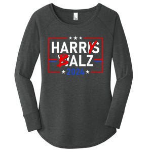 Funny Harris Walz 24 Harry Balz 2024 Meme Democratics Vote Women's Perfect Tri Tunic Long Sleeve Shirt