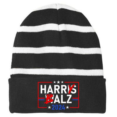 Funny Harris Walz 24 Harry Balz 2024 Meme Democratics Vote Striped Beanie with Solid Band