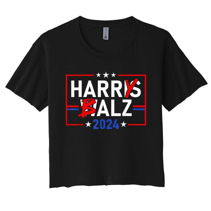 Funny Harris Walz 24 Harry Balz 2024 Meme Democratics Vote Women's Crop Top Tee