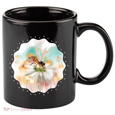 Flowers Honeybee Watercolor 11oz C Handle Ceramic Mug