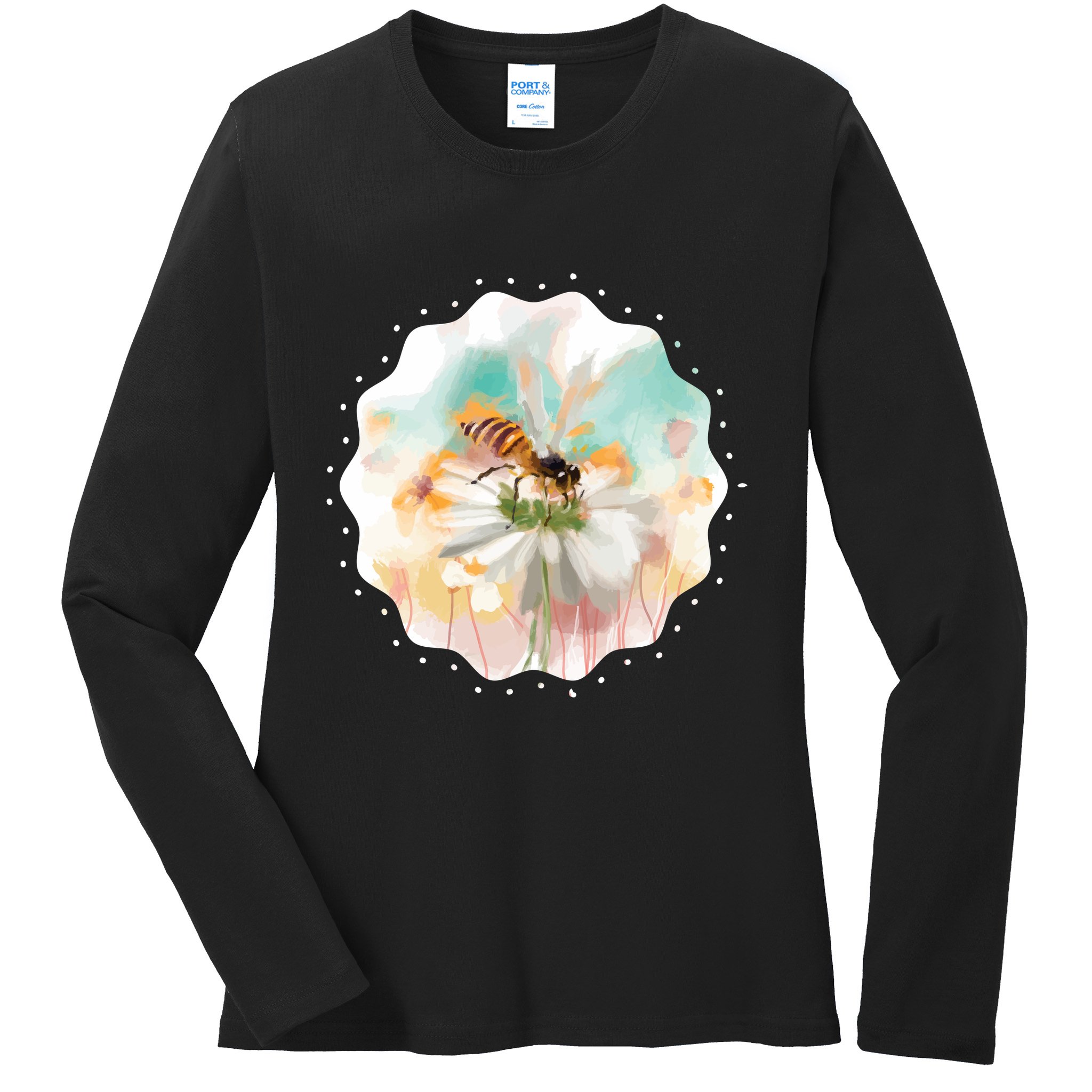 Flowers Honeybee Watercolor Ladies Long Sleeve Shirt