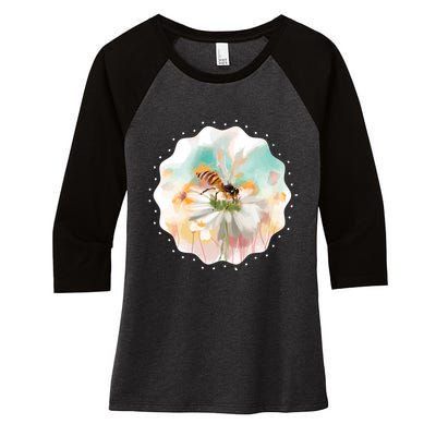 Flowers Honeybee Watercolor Women's Tri-Blend 3/4-Sleeve Raglan Shirt