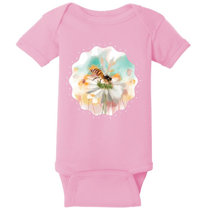 Flowers Honeybee Watercolor Baby Bodysuit