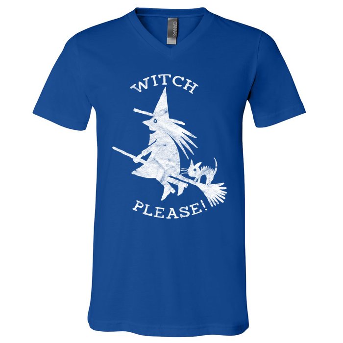 Funny Halloween Witch Please Distressed Great Gift V-Neck T-Shirt