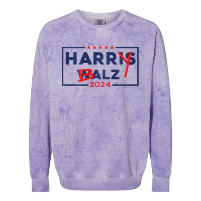 Funny Harris Walz 24 Harry Balz 2024 Meme Democratic On Back Gift Colorblast Crewneck Sweatshirt