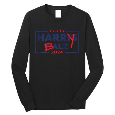 Funny Harris Walz 24 Harry Balz 2024 Meme Democratic On Back Gift Long Sleeve Shirt