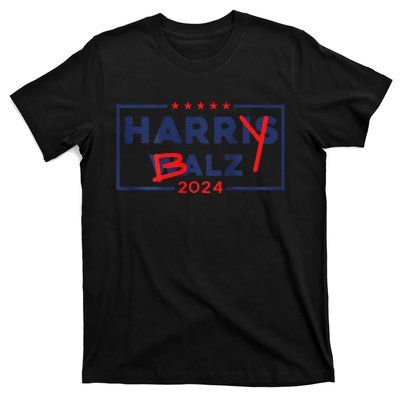 Funny Harris Walz 24 Harry Balz 2024 Meme Democratic On Back Gift T-Shirt