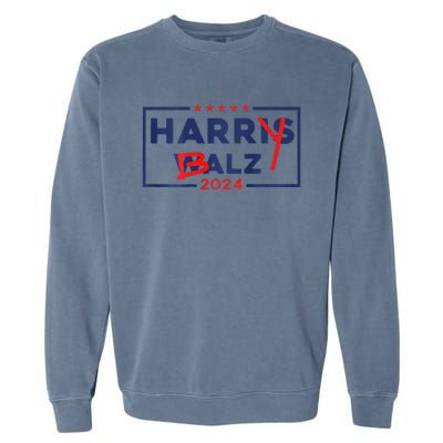 Funny Harris Walz 24 Harry Balz 2024 Meme Democratic On Back Gift Garment-Dyed Sweatshirt