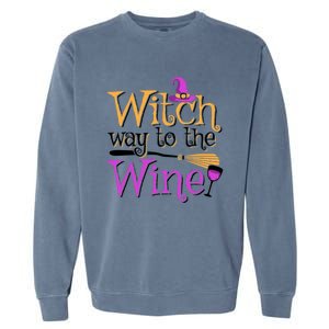 Funny Halloween Witch Way To The Wine Wine Er Funny Gift Garment-Dyed Sweatshirt