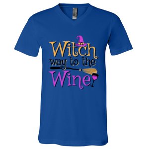 Funny Halloween Witch Way To The Wine Wine Er Funny Gift V-Neck T-Shirt