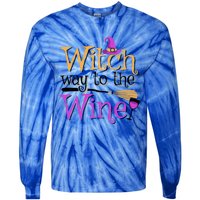 Funny Halloween Witch Way To The Wine Wine Er Funny Gift Tie-Dye Long Sleeve Shirt