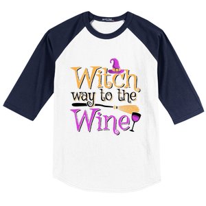 Funny Halloween Witch Way To The Wine Wine Er Funny Gift Baseball Sleeve Shirt