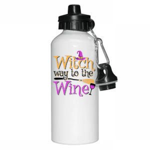 Funny Halloween Witch Way To The Wine Wine Er Funny Gift Aluminum Water Bottle