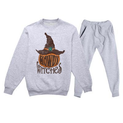 Funny Howdy Witches Western Fall Autumn Halloween Pumpkin Premium Crewneck Sweatsuit Set