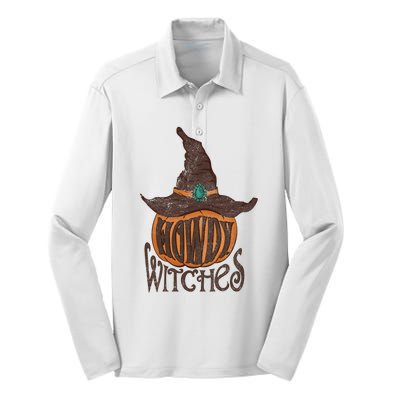 Funny Howdy Witches Western Fall Autumn Halloween Pumpkin Silk Touch Performance Long Sleeve Polo