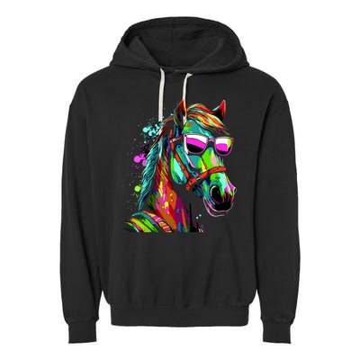 Funny Horse Wearing Sunglasses Abstract Art Garment-Dyed Fleece Hoodie
