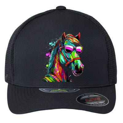 Funny Horse Wearing Sunglasses Abstract Art Flexfit Unipanel Trucker Cap