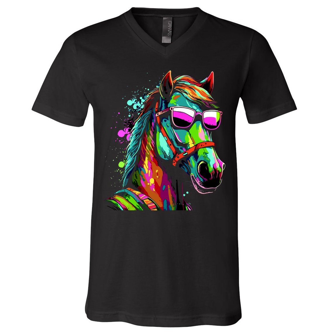 Funny Horse Wearing Sunglasses Abstract Art V-Neck T-Shirt