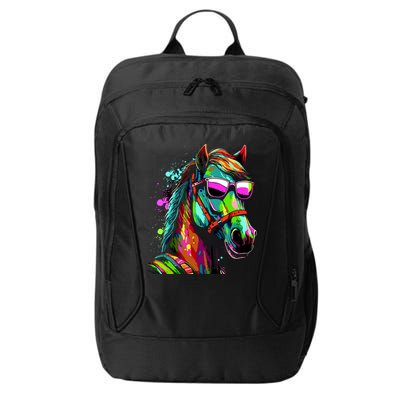 Funny Horse Wearing Sunglasses Abstract Art City Backpack
