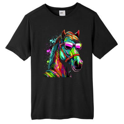 Funny Horse Wearing Sunglasses Abstract Art Tall Fusion ChromaSoft Performance T-Shirt