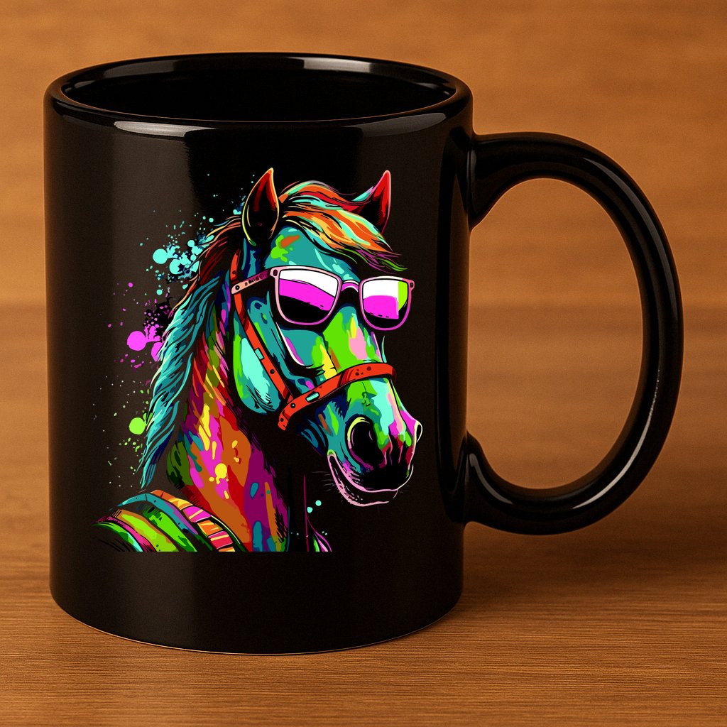 Funny Horse Wearing Sunglasses Abstract Art 11oz C Handle Ceramic Mug
