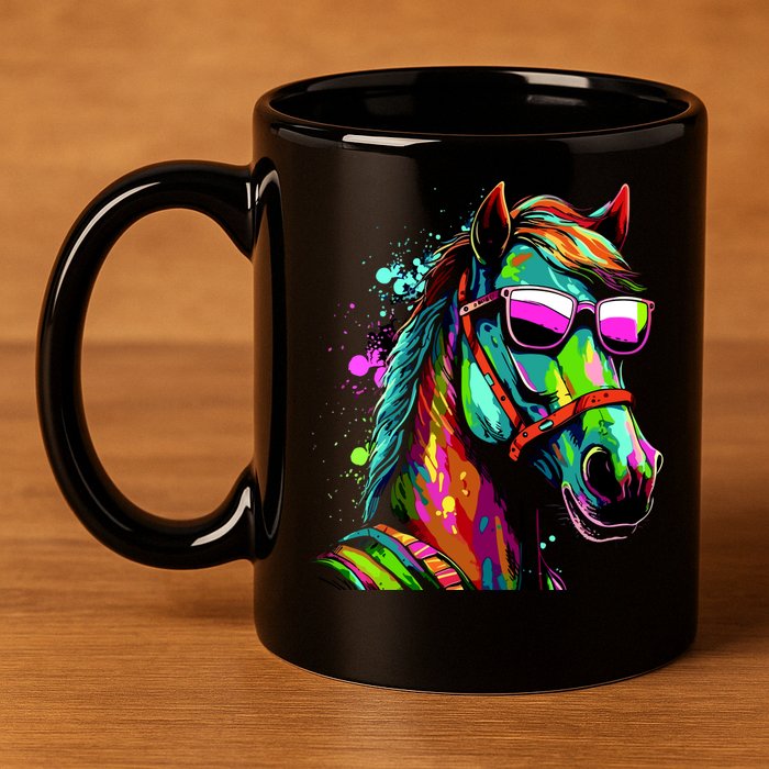 Funny Horse Wearing Sunglasses Abstract Art 11oz C Handle Ceramic Mug