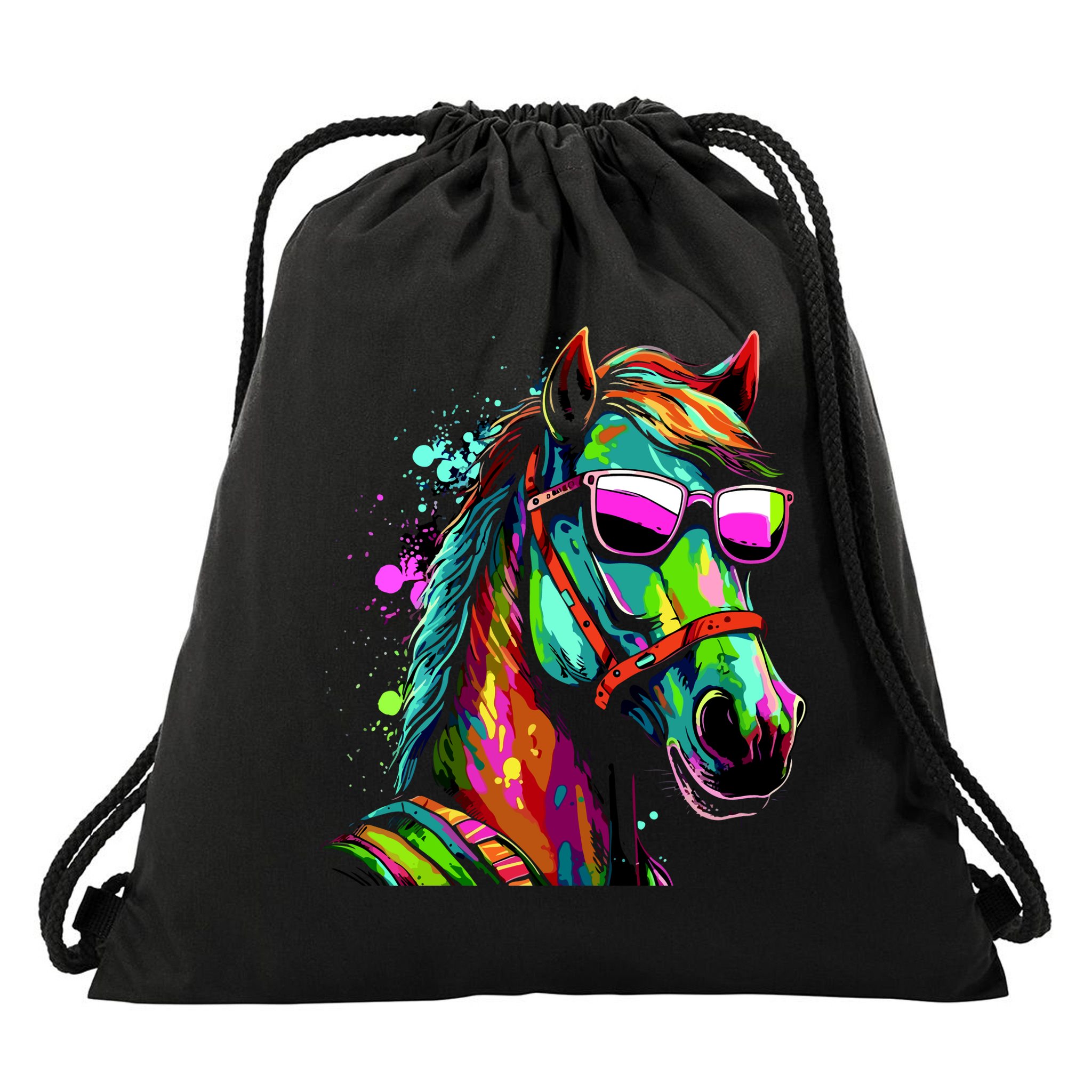 Funny Horse Wearing Sunglasses Abstract Art Drawstring Bag