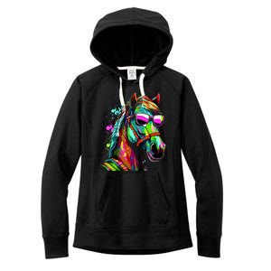 Funny Horse Wearing Sunglasses Abstract Art Women's Fleece Hoodie