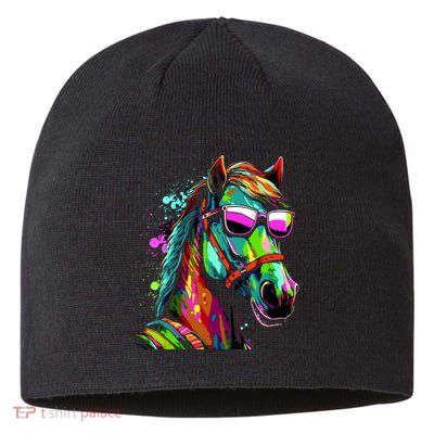 Funny Horse Wearing Sunglasses Abstract Art Sustainable Beanie