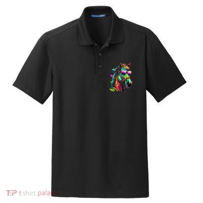 Funny Horse Wearing Sunglasses Abstract Art Dry Zone Grid Polo