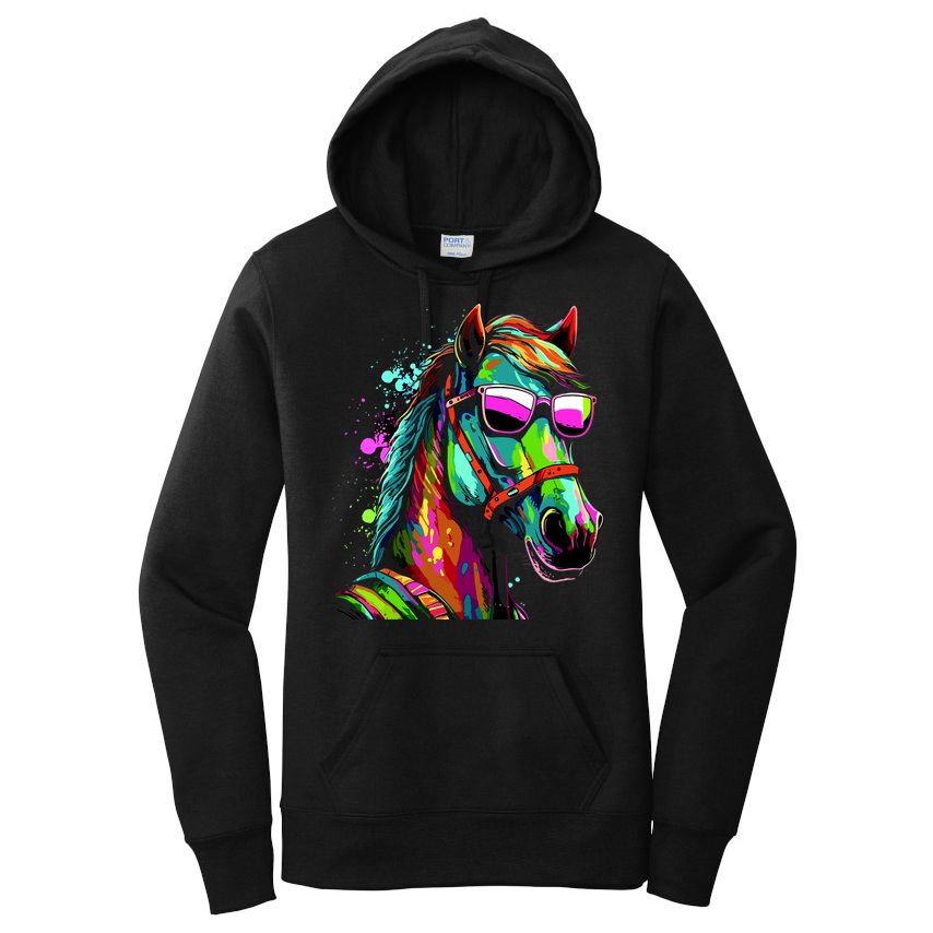 Funny Horse Wearing Sunglasses Abstract Art Women's Pullover Hoodie