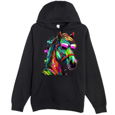 Funny Horse Wearing Sunglasses Abstract Art Premium Pullover Hoodie