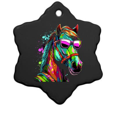 Funny Horse Wearing Sunglasses Abstract Art Ceramic Star Ornament