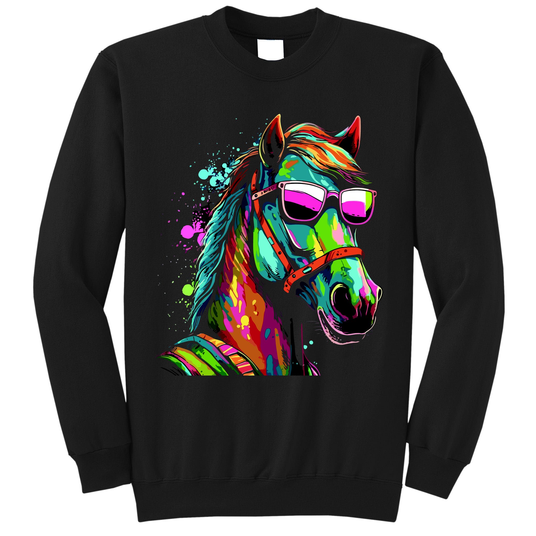 Funny Horse Wearing Sunglasses Abstract Art Tall Sweatshirt