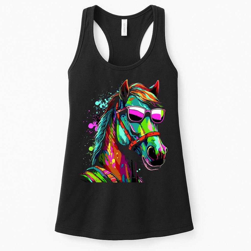 Funny Horse Wearing Sunglasses Abstract Art Womens Tank Top