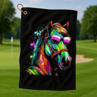 Funny Horse Wearing Sunglasses Abstract Art Golf Towel
